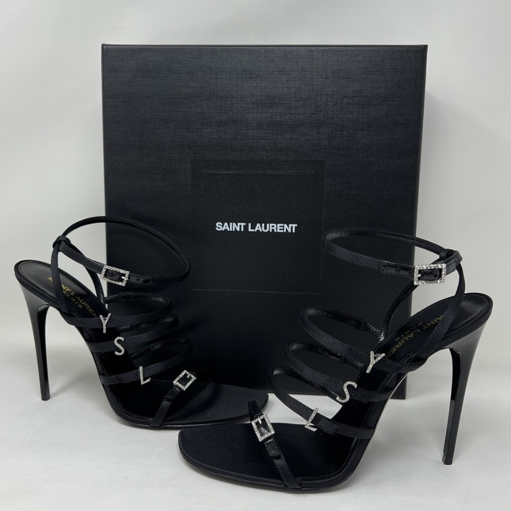 *NEW IN BOX*  YSL SAINT LAURENT Jerry sandals in crepe satin with rhinestones